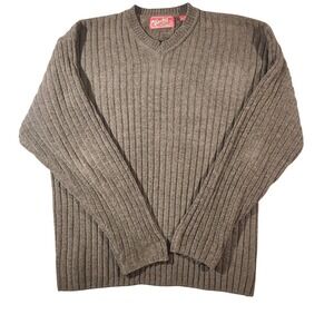 Woodys Retro Lounge Sweater Mens Large Gray Ribbed V Neck Pullover Knit